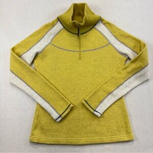 Prana Women's Sweater Wool Blend Pullover 1/4 Zip Mock Neck Yellow Oatmeal Lg